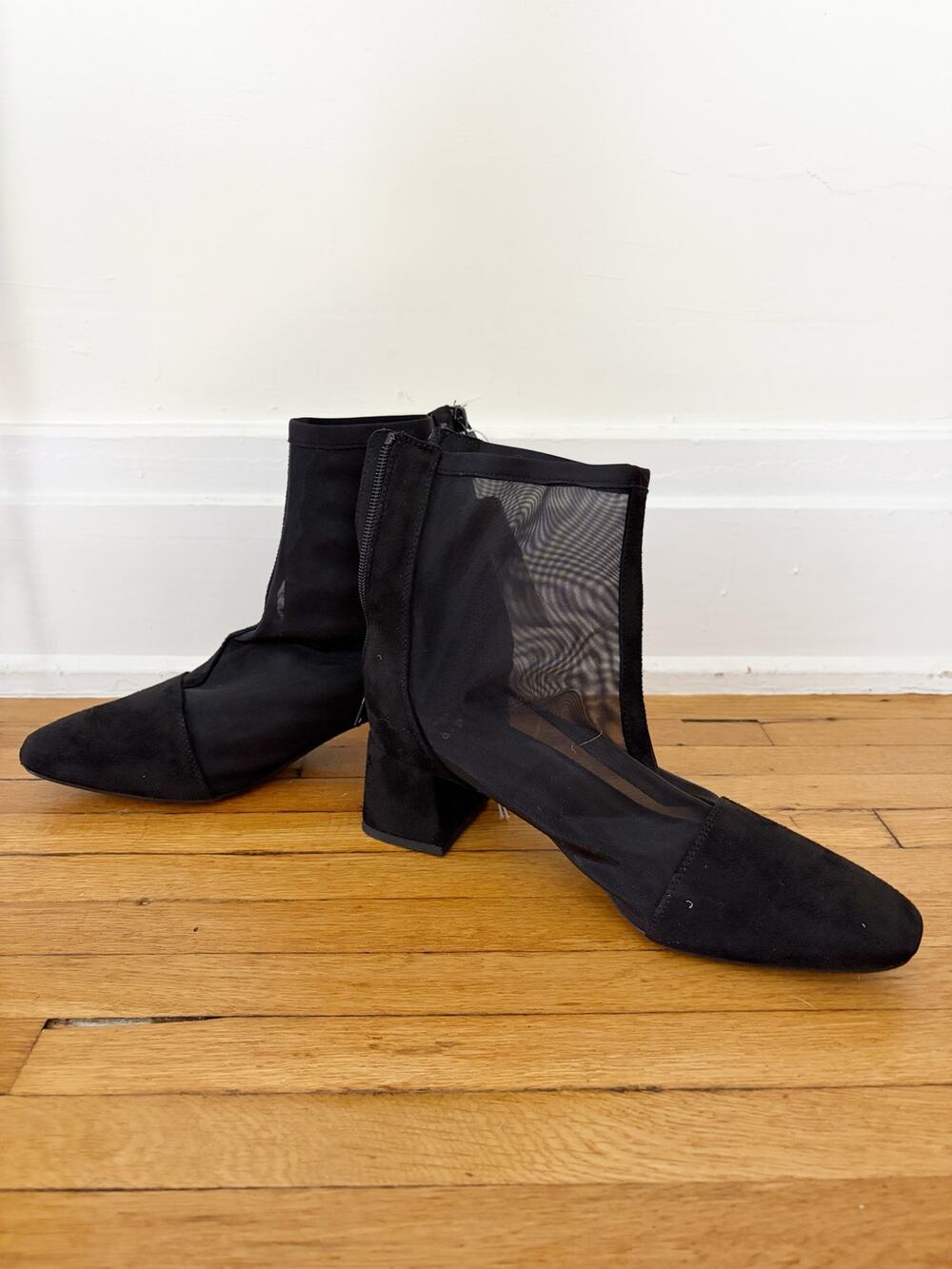 A New Day Celaena Black Mesh Square Toe Block Heel Boots Size 8.5 NWT
